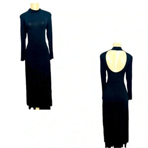 BLACK CUT OUT DRESS MAXI ALINE LONG SLEEVE MOCK NECK CUT OUT BACKLESS SIZE SMALL